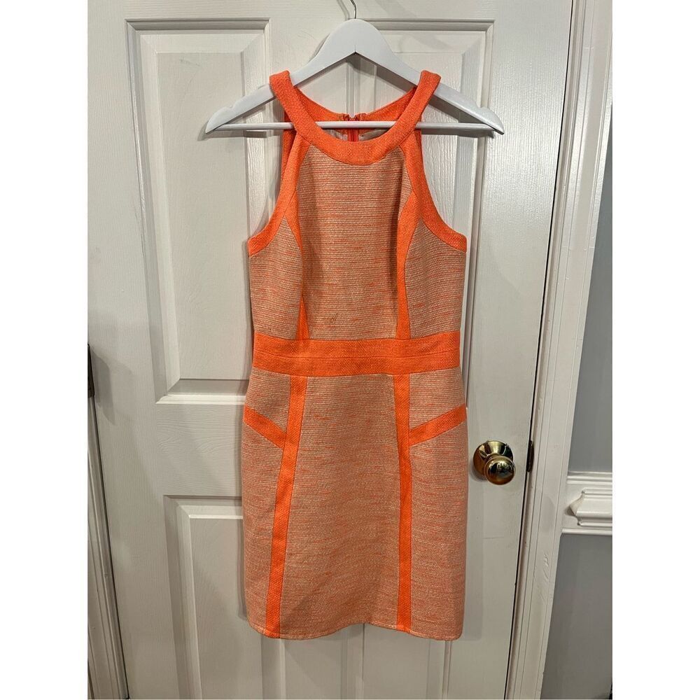 Milly of New York Orange & Tan Tweed Halter Style Dress sz 4 EUC
